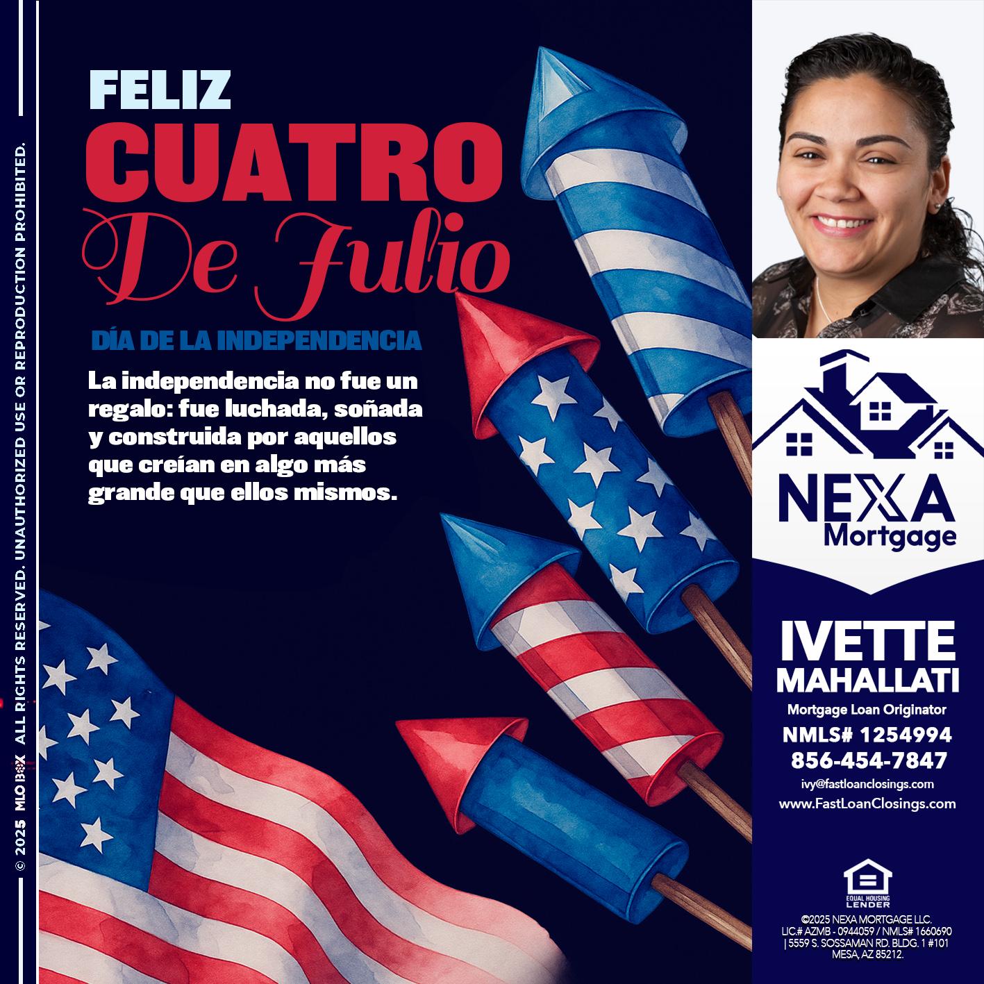 FELIZ CUATRO DE JULIO - Ivette Mahallati -Mortgage Loan Originator