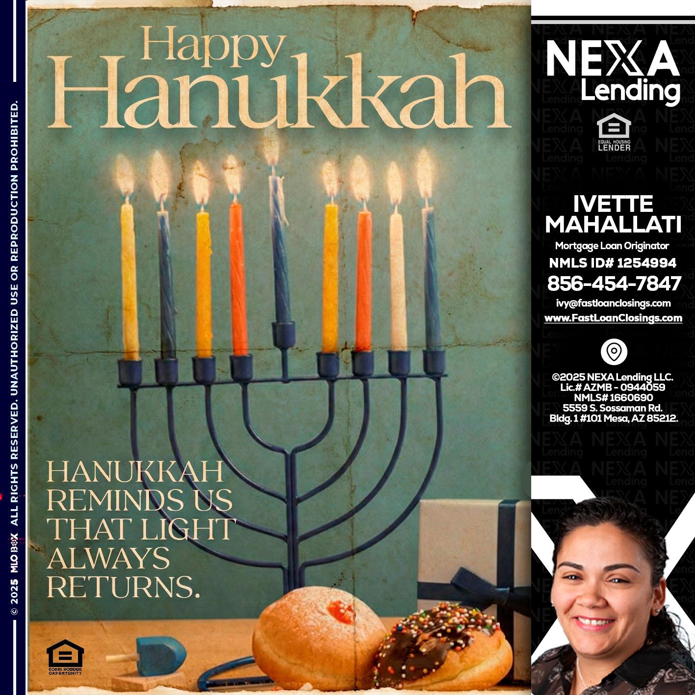 HAPPY HANUKKAH - Ivette Mahallati -Mortgage Loan Originator