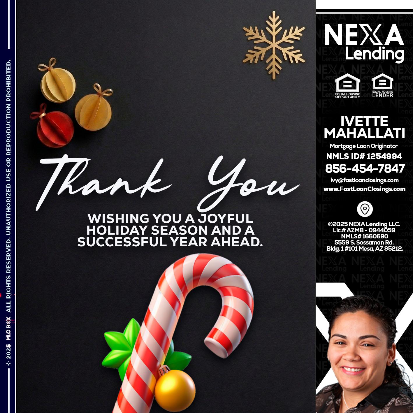 THANK YOU - Ivette Mahallati -Mortgage Loan Originator