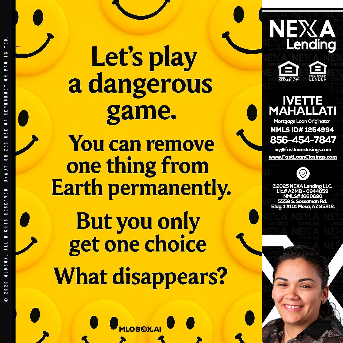 LETS PLAY - Ivette Mahallati -Mortgage Loan Originator