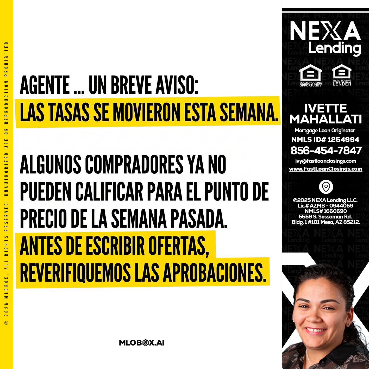 Agente - Ivette Mahallati -Mortgage Loan Originator