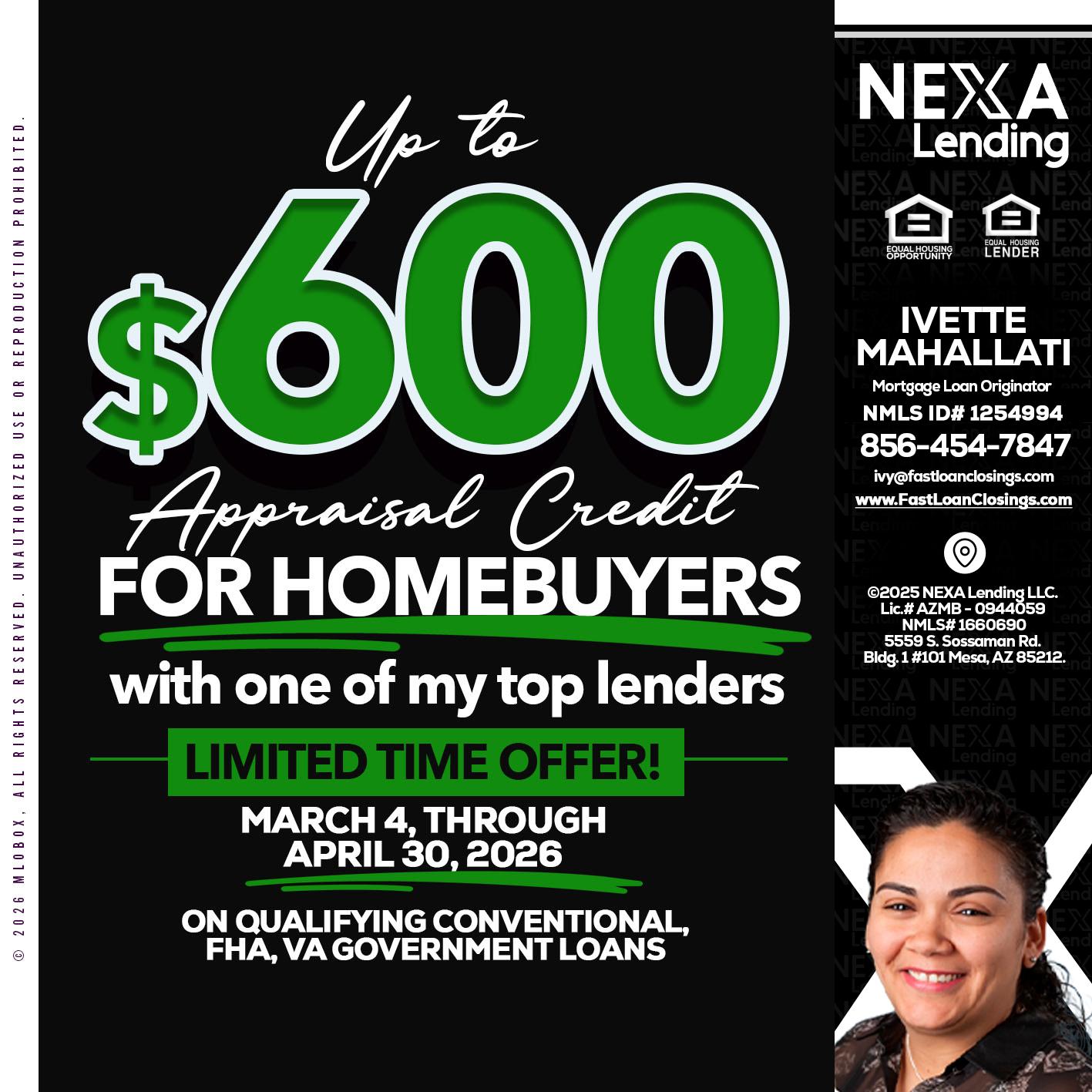up to $600 - Ivette Mahallati -Mortgage Loan Originator