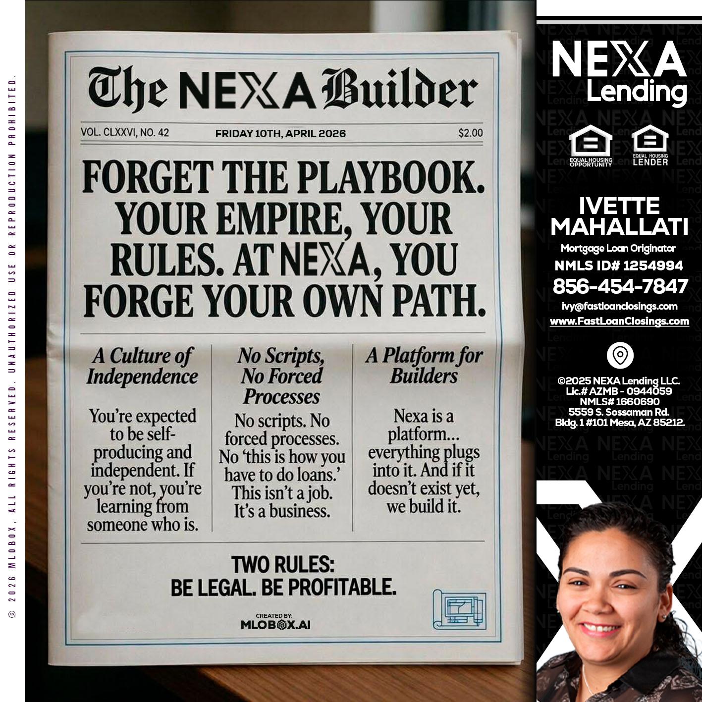 THE NEXA BUILDER - Ivette Mahallati -Mortgage Loan Originator