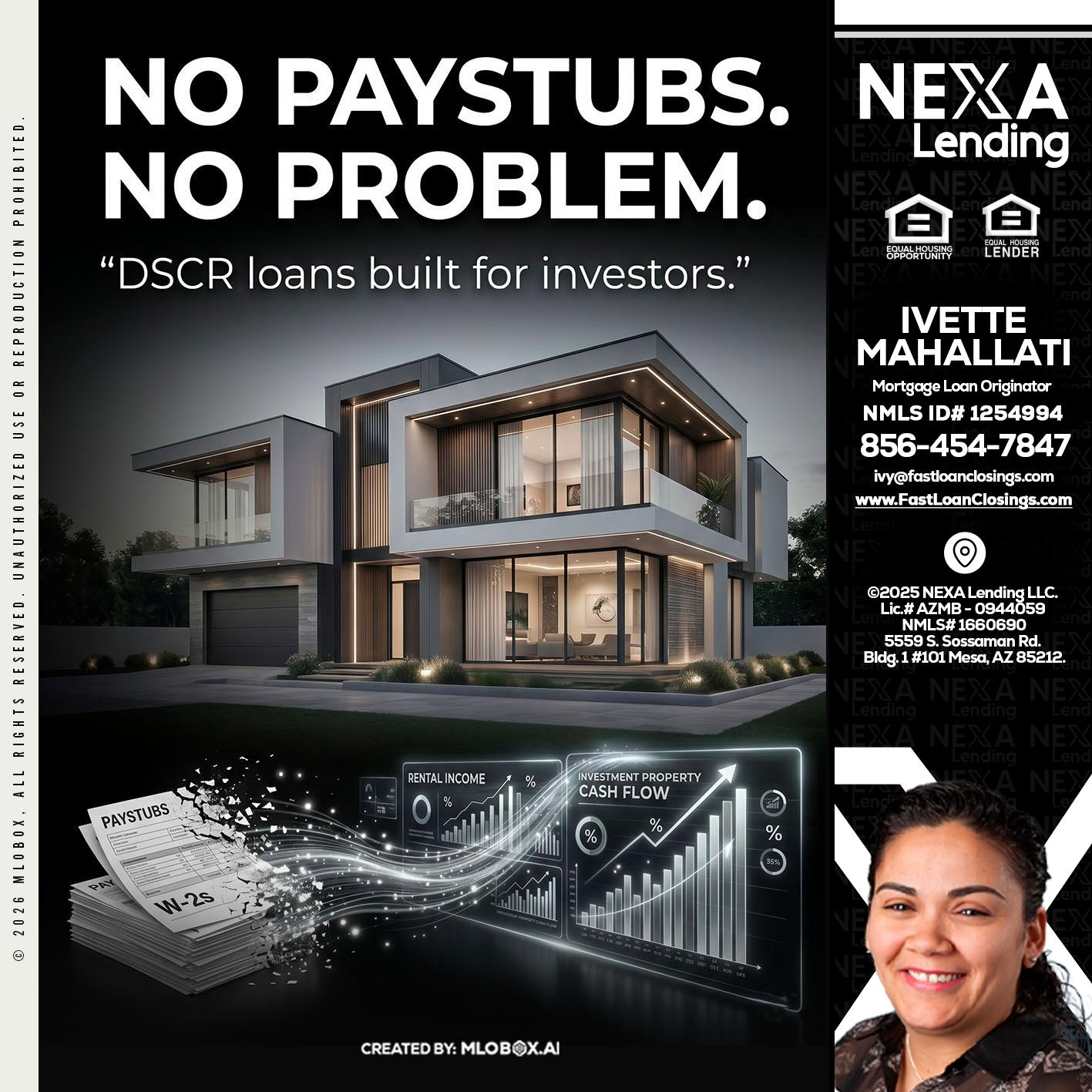 no paystub - Ivette Mahallati -Mortgage Loan Originator