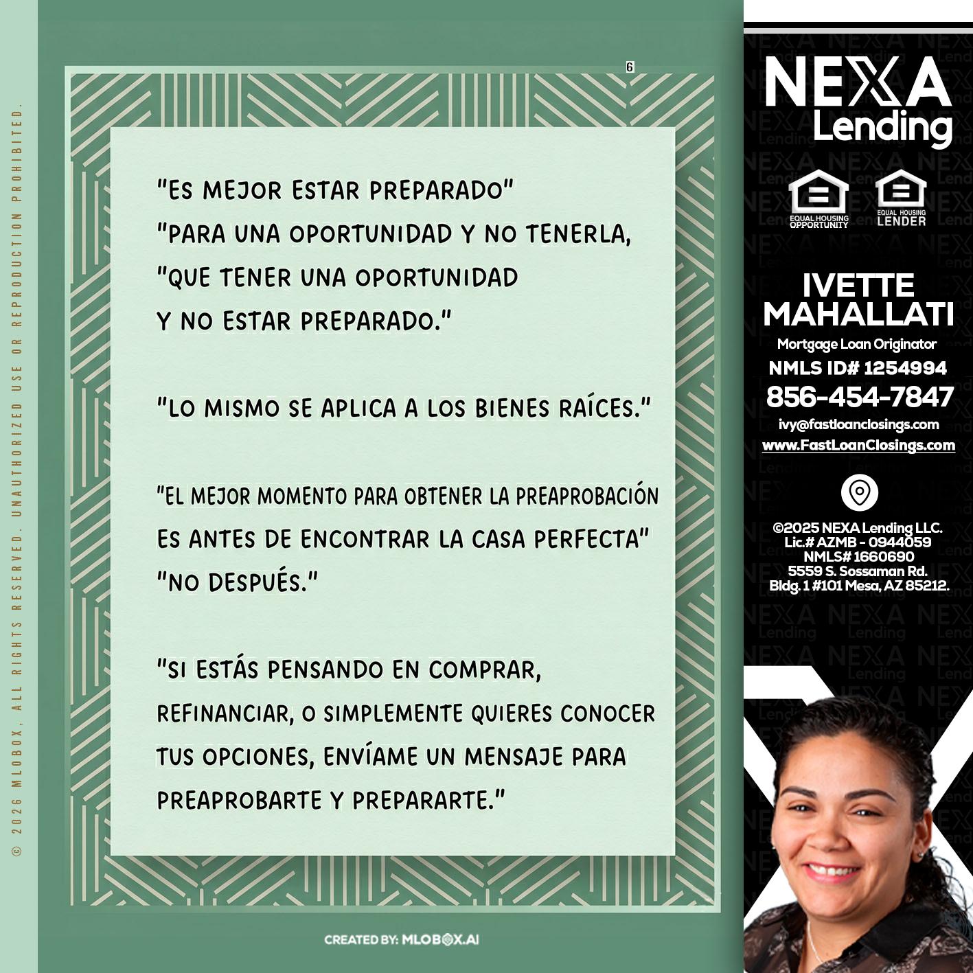 ES MEJOR ESTAR PREPARADO - Ivette Mahallati -Mortgage Loan Originator