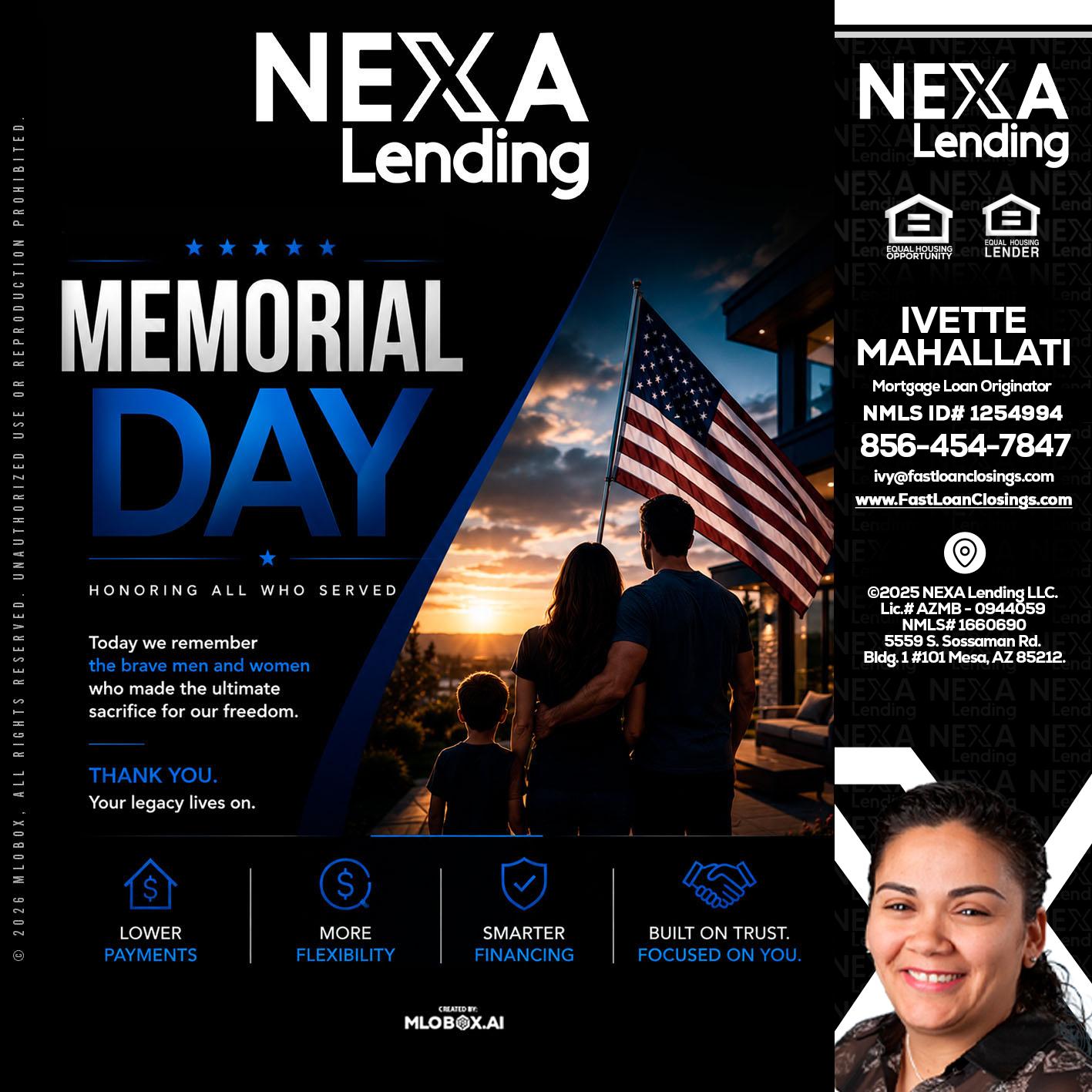 MEMORIAL DAY - Ivette Mahallati -Mortgage Loan Originator
