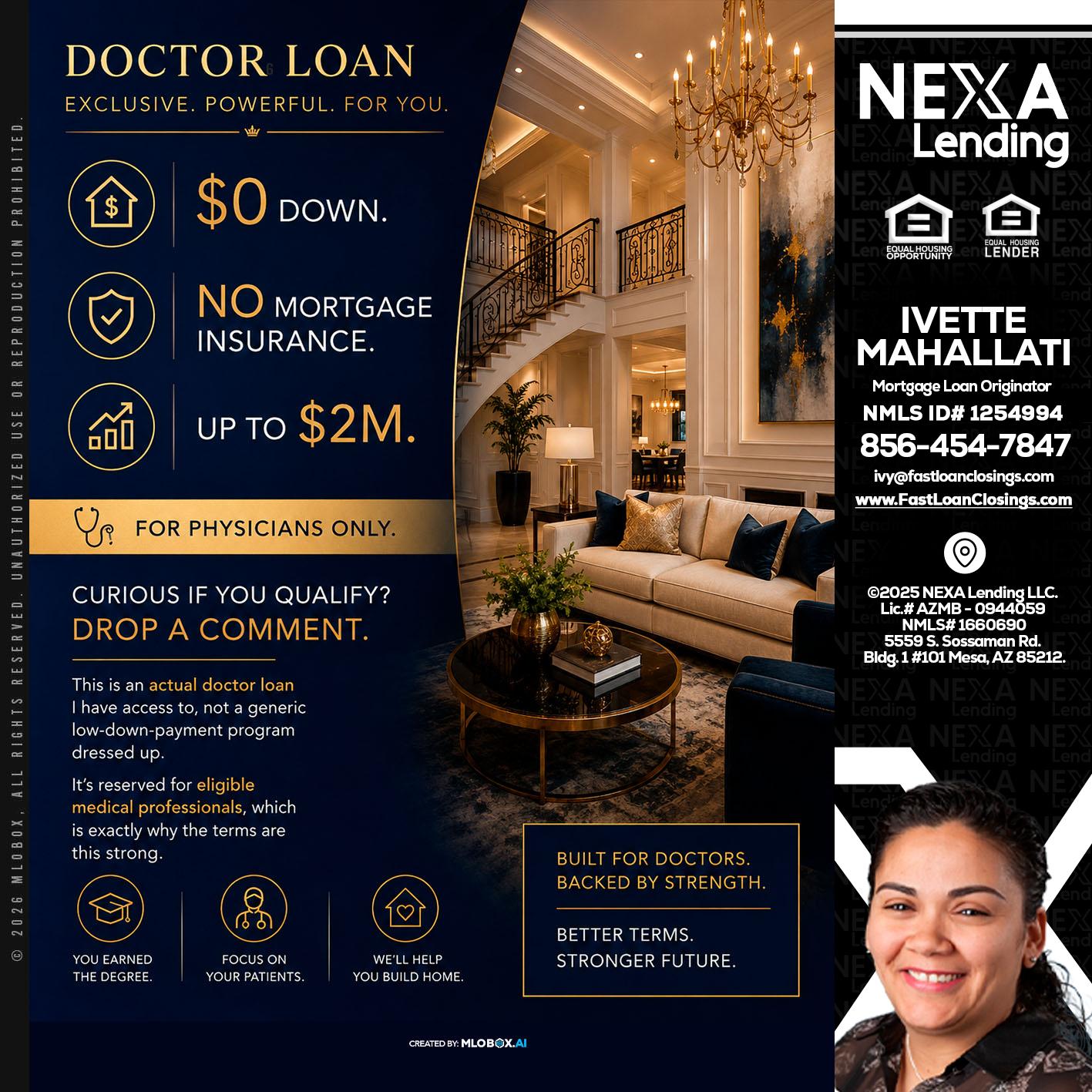DOCTOR LOANS - Ivette Mahallati -Mortgage Loan Originator