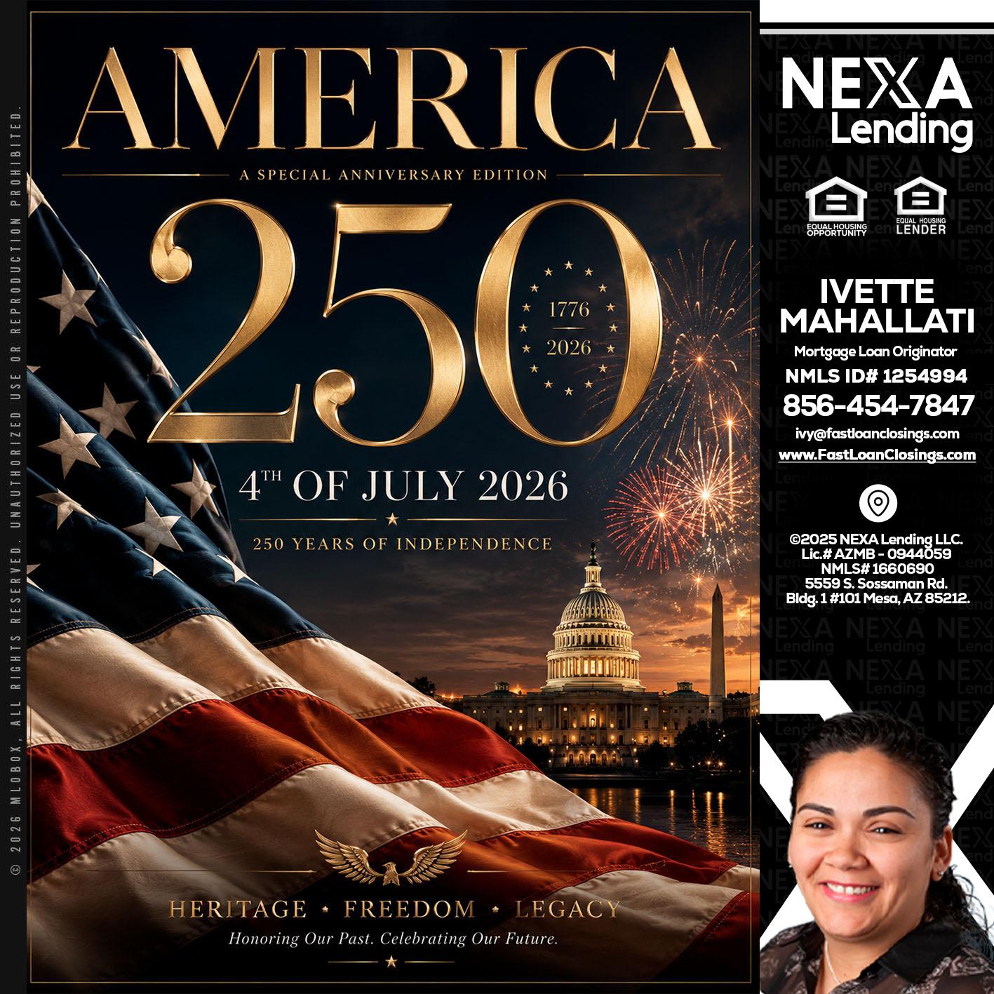 AMERICA 250 TH - Ivette Mahallati -Mortgage Loan Originator
