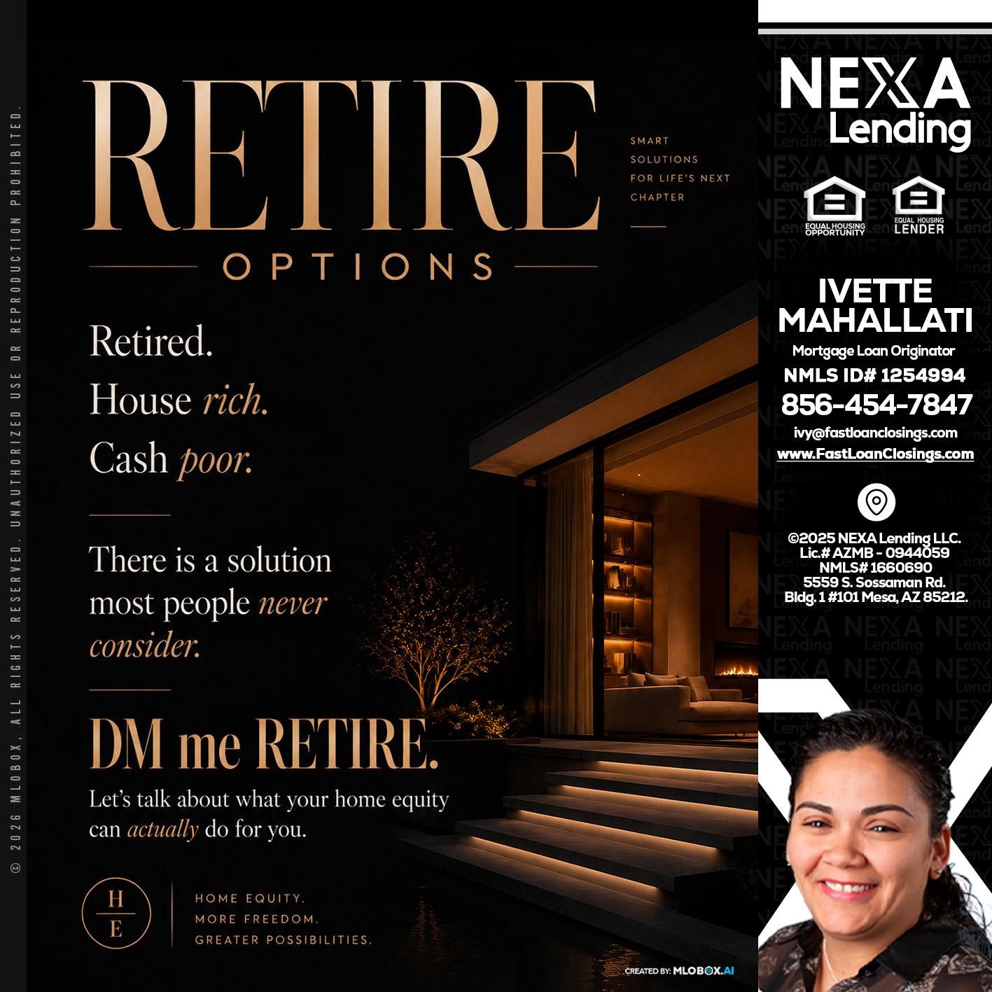 RETIRE LOANS - Ivette Mahallati -Mortgage Loan Originator