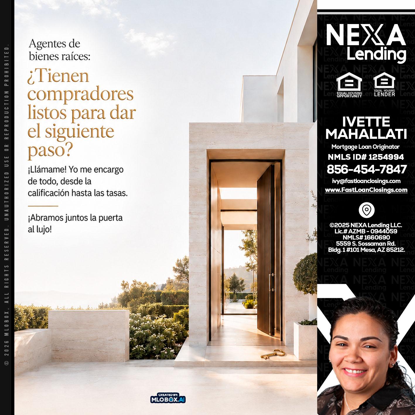agentes de bienes raíces - Ivette Mahallati -Mortgage Loan Originator