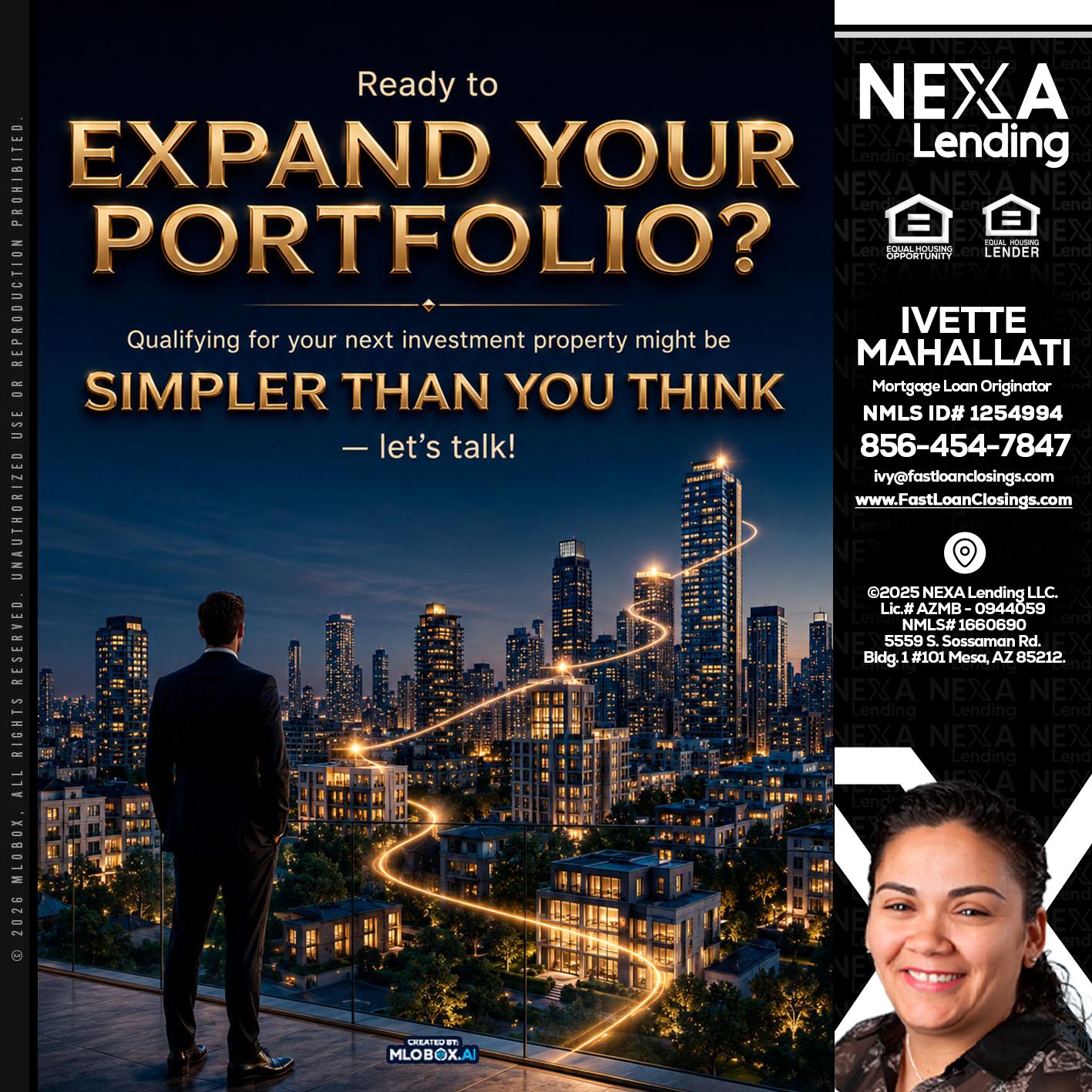 expand you portfolio - Ivette Mahallati -Mortgage Loan Originator