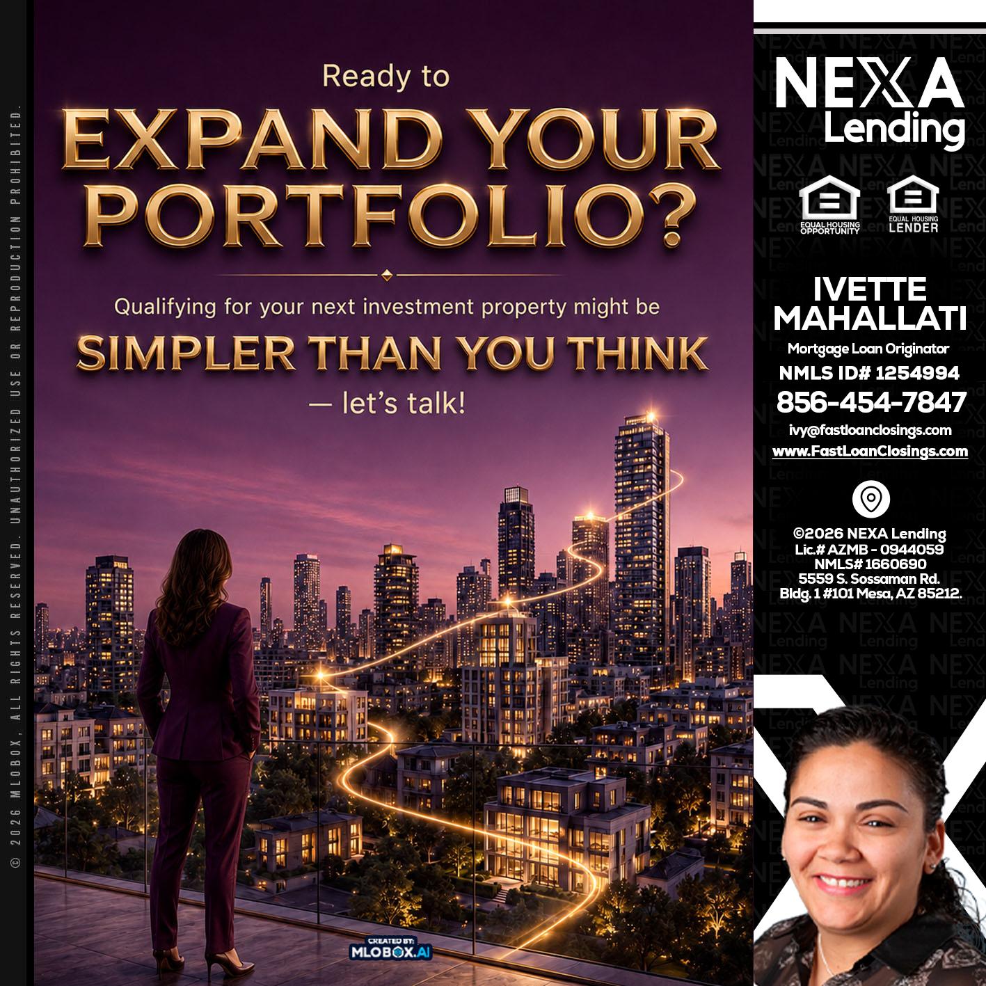 EXPAND YOUR PORTFOLIO - Ivette Mahallati -Mortgage Loan Originator