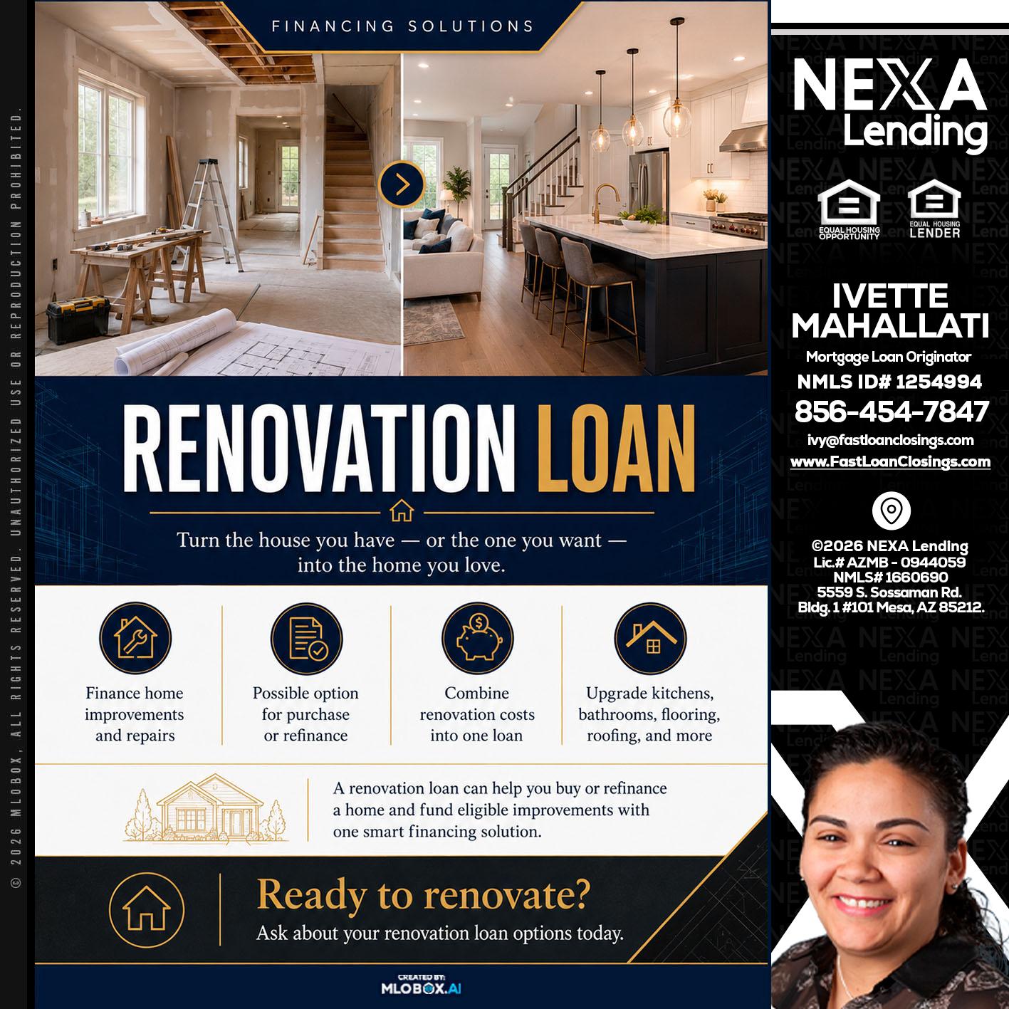 RENOVATION LOAN - Ivette Mahallati -Mortgage Loan Originator